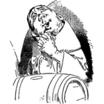 Karykatura łysy człowiek uśmiechający się podczas modlitwy wektorowa